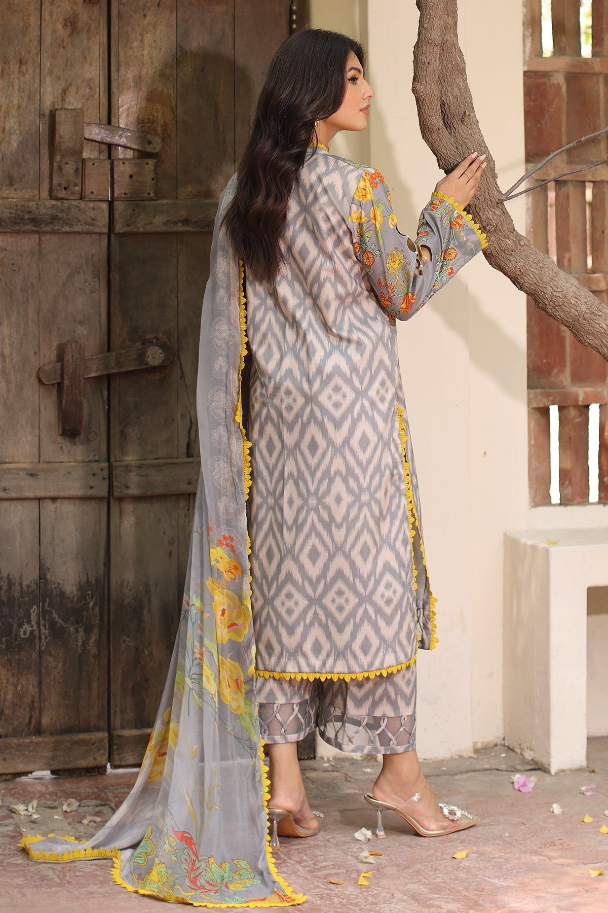 3-PC Printed Lawn Shirt with Printed Chiffon Dupatta and Trouser AS4-47