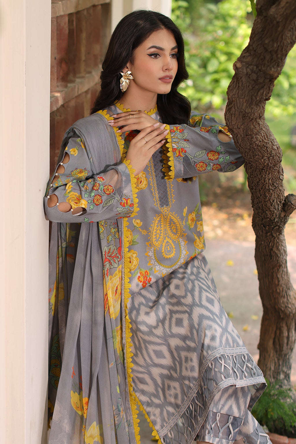 3-PC Printed Lawn Shirt with Printed Chiffon Dupatta and Trouser AS4-47