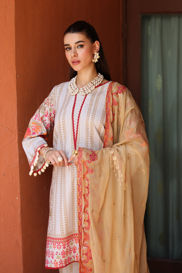 3-PC Unstitched Printed Lawn Shirt with Embroidered Chiffon Dupatta and Trouser AS4-22