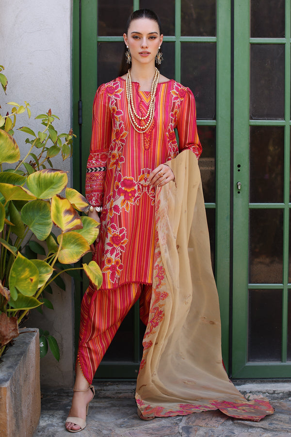 3-PC Printed Lawn Shirt with Embroidered Chiffon Dupatta and Trouser AS4-54