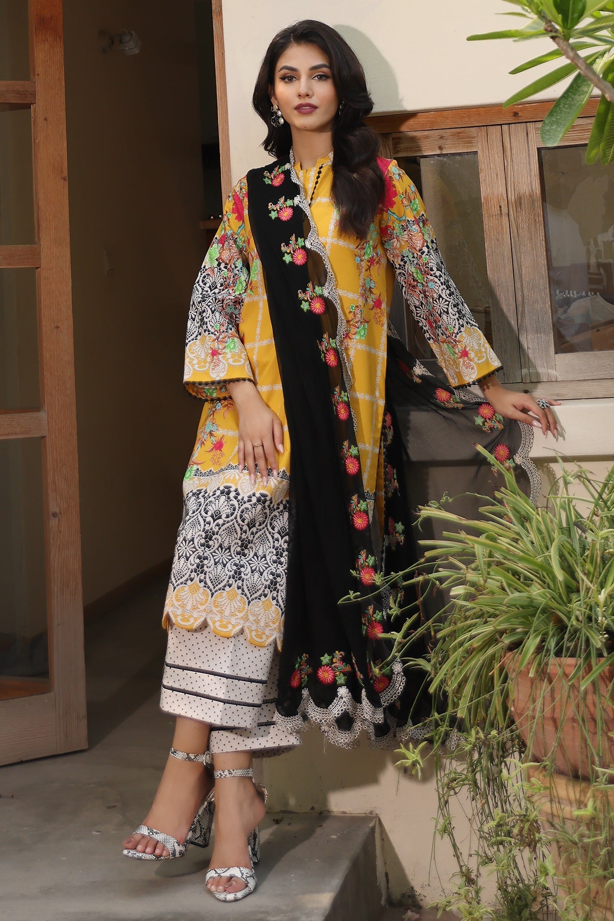 3-PC Unstitched Printed Lawn Shirt with Embroidered Chiffon Dupatta with Trouser AS4-40