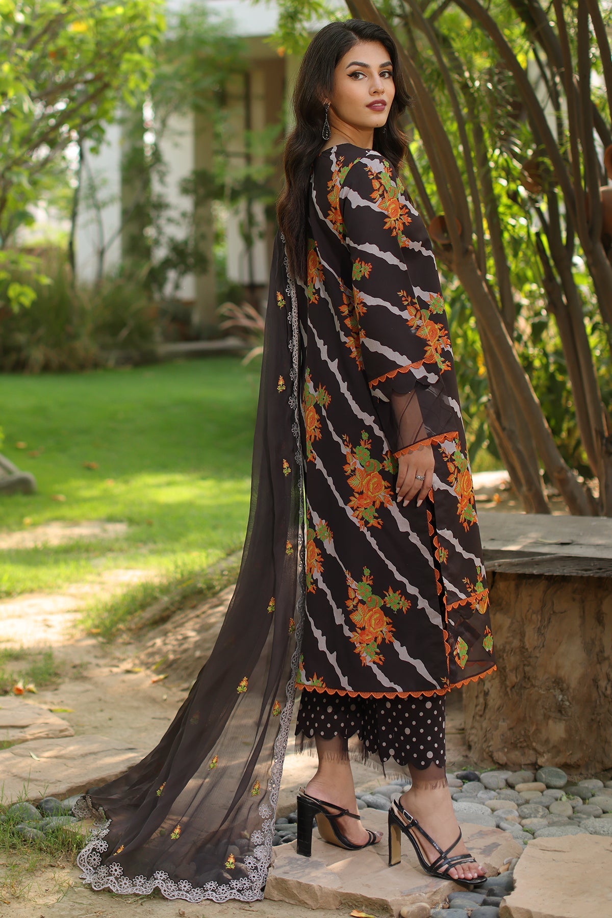 3-PC Unstitched Printed Lawn Shirt with Embroidered Chiffon Dupatta and Trouser AS4-42