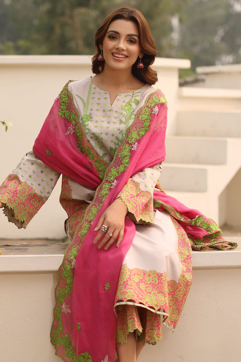 3-PC Printed Lawn Shirt with Embroidered Cotton Net Dupatta and Trouser DSPM4-09
