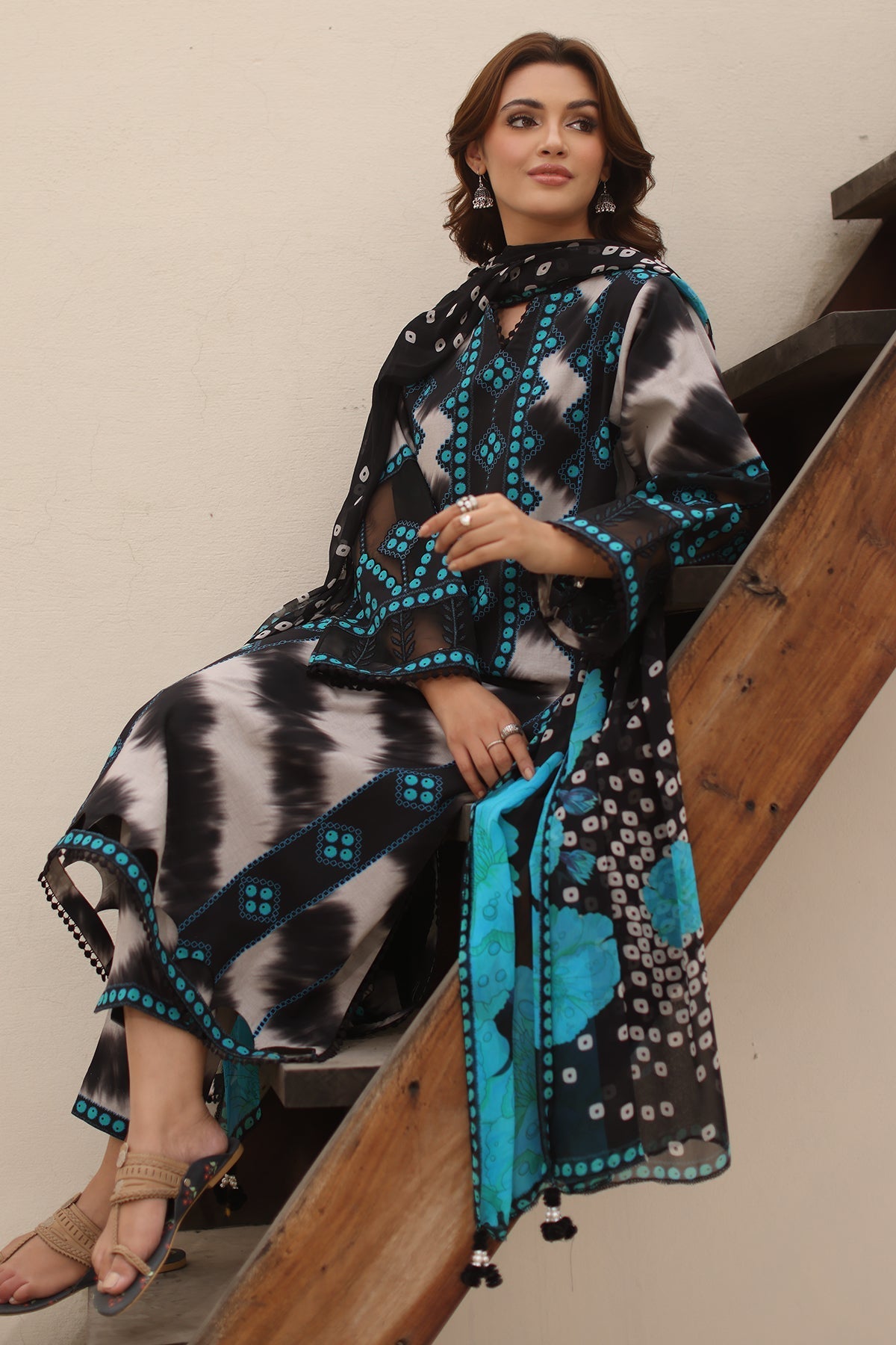 3-PC Printed Lawn Shirt with Chiffon Dupatta and Trouser DCSP4-6