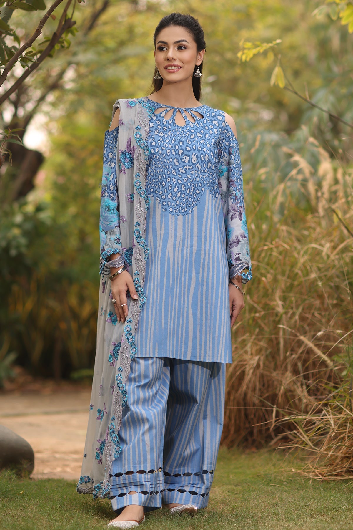 3-PC Printed Lawn Shirt with Embroidered Chiffon Dupatta and Trouser DSPM4-11