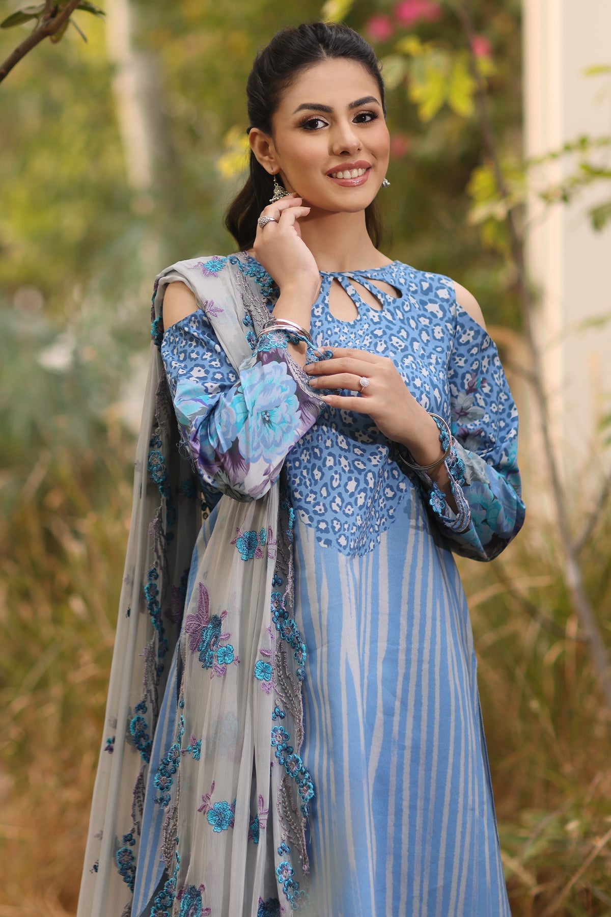 3-PC Printed Lawn Shirt with Embroidered Chiffon Dupatta and Trouser DSPM4-11