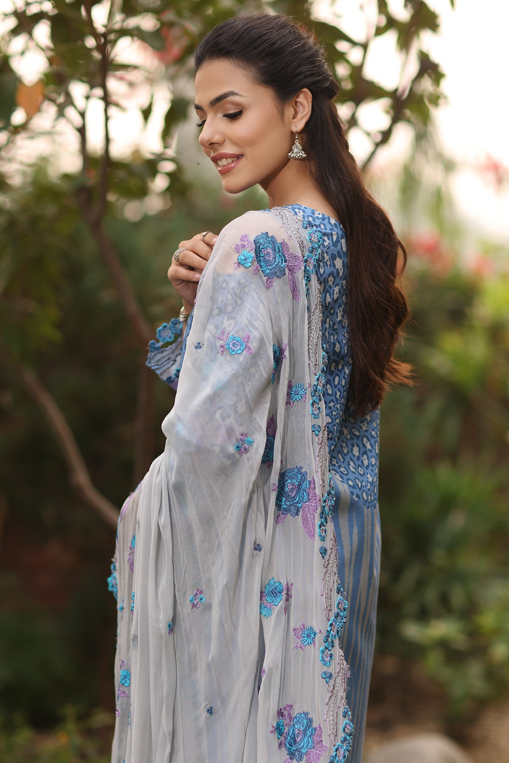 3-PC Printed Lawn Shirt with Embroidered Chiffon Dupatta and Trouser DSPM4-11