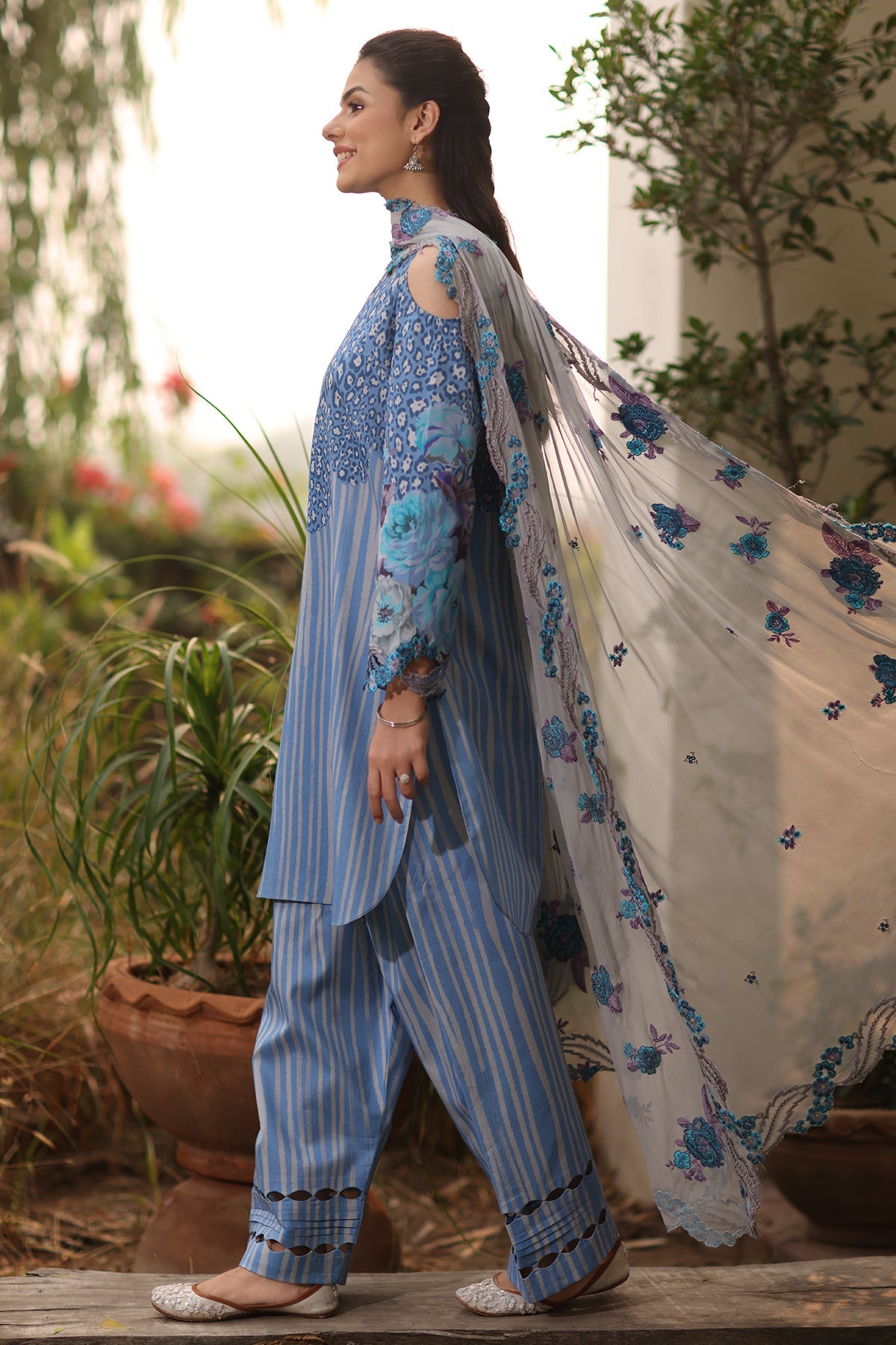3-PC Printed Lawn Shirt with Embroidered Chiffon Dupatta and Trouser DSPM4-11