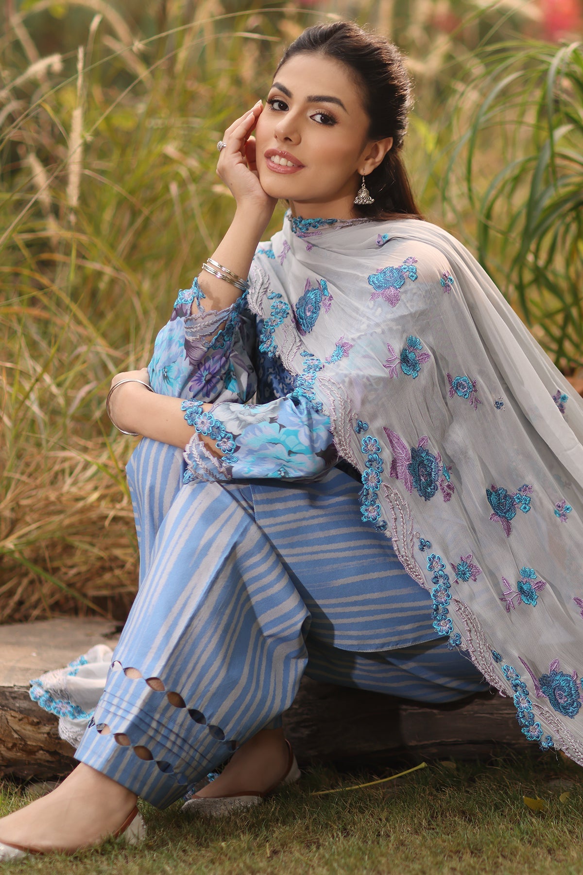 3-PC Printed Lawn Shirt with Embroidered Chiffon Dupatta and Trouser DSPM4-11