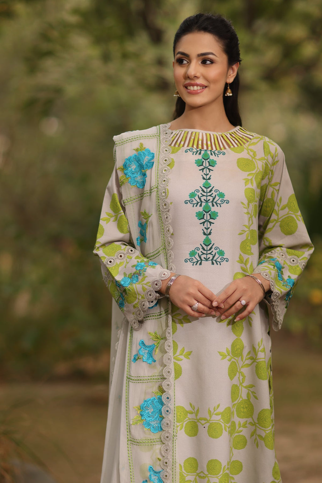 3-PC Printed Lawn Shirt with Embroidered Chiffon Dupatta and Trouser DSPM4-07
