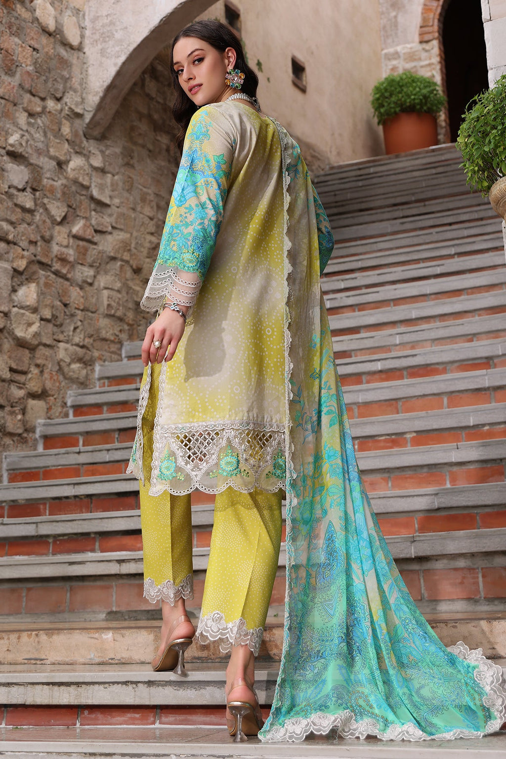 3-PC Embroidered Lawn Shirt with Embroidered Chiffon Dupatta and Trouser DSCC4-26