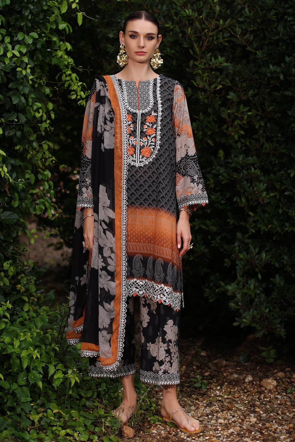 3-PC Embroidered Lawn Shirt with Embroidered Chiffon Dupatta and Trouser CIN5-10