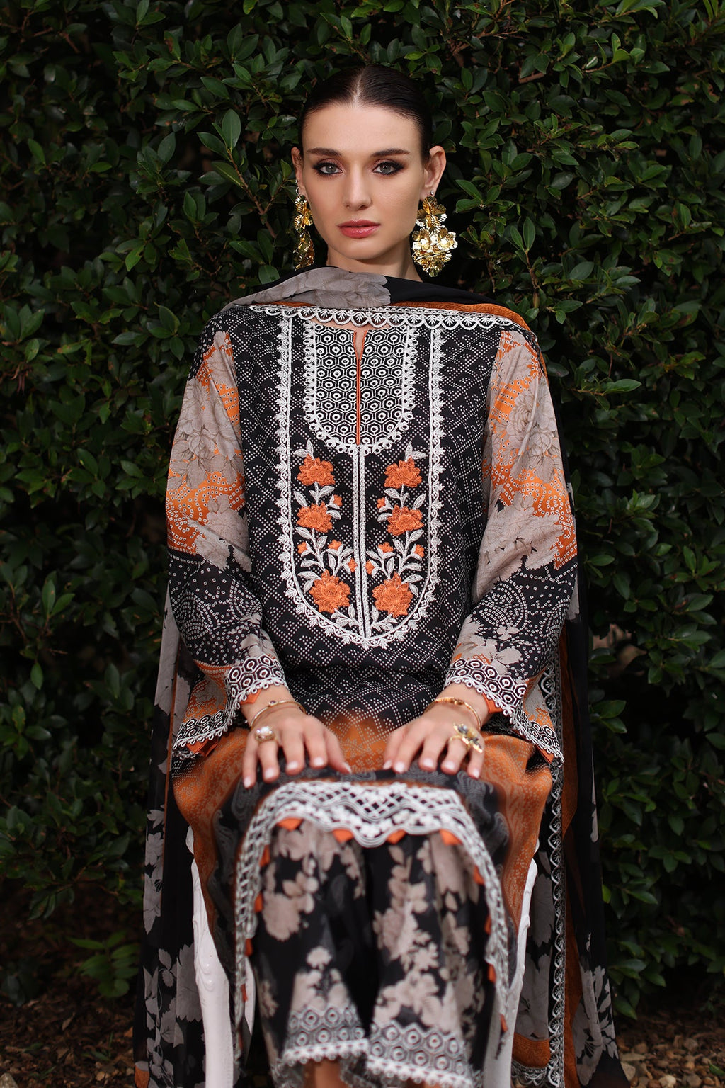 3-PC Embroidered Lawn Shirt with Embroidered Chiffon Dupatta and Trouser CIN5-10