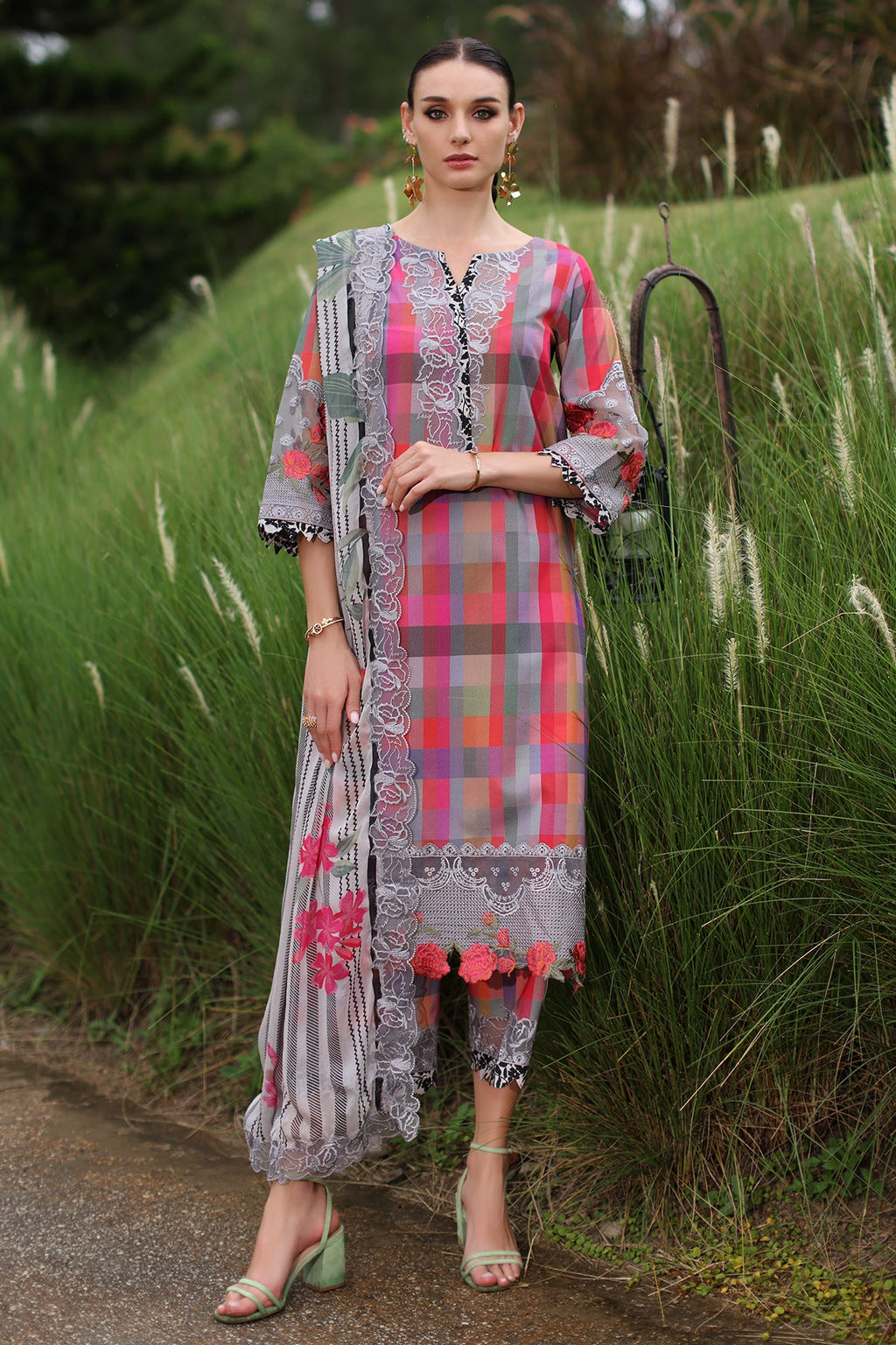 3-PC Embroidered Lawn Shirt with Embroidered Chiffon Dupatta and Trouser DSRB4-05