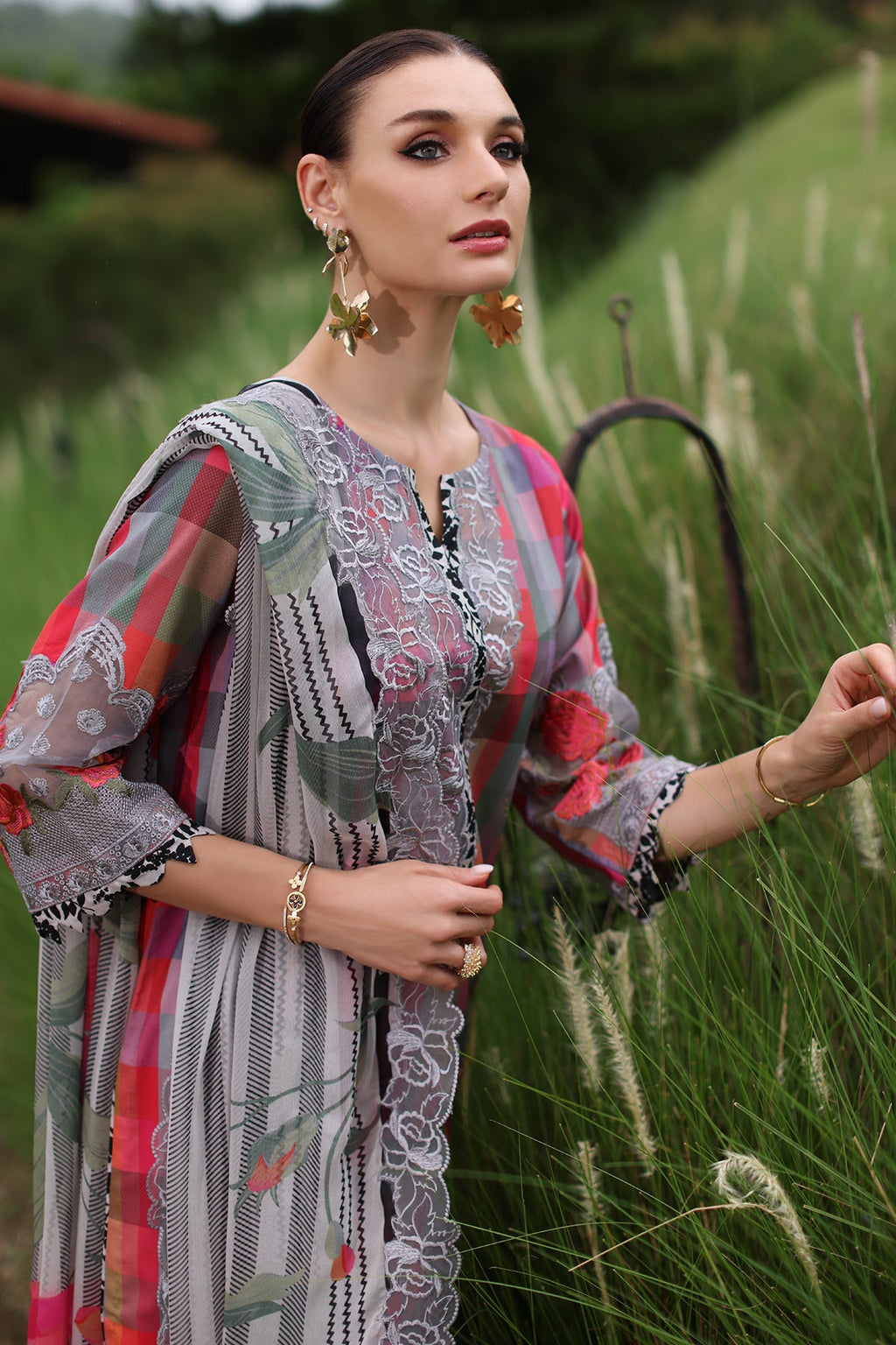 3-PC Embroidered Lawn Shirt with Embroidered Chiffon Dupatta and Trouser DSRB4-05