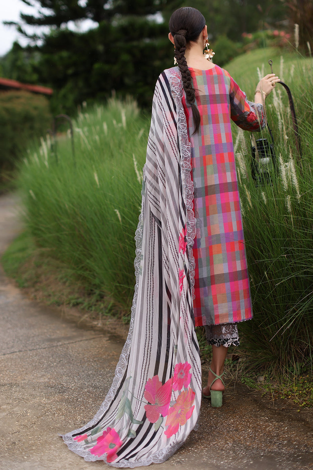 3-PC Embroidered Lawn Shirt with Embroidered Chiffon Dupatta and Trouser DSRB4-05