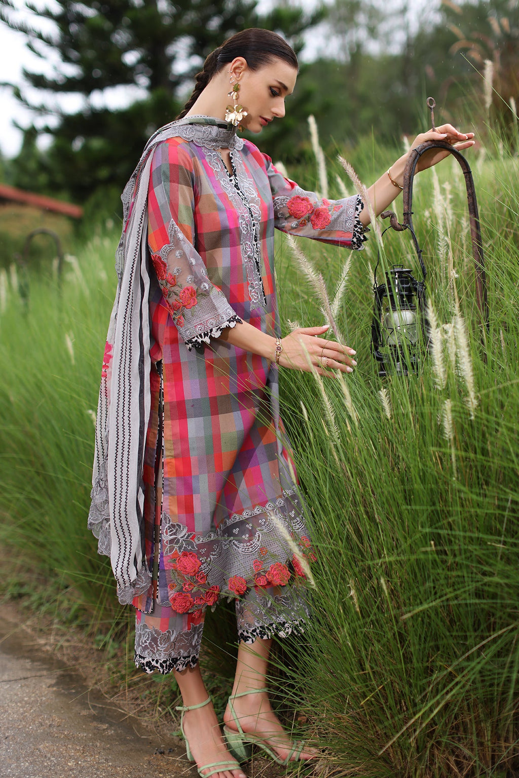 3-PC Embroidered Lawn Shirt with Embroidered Chiffon Dupatta and Trouser DSRB4-05