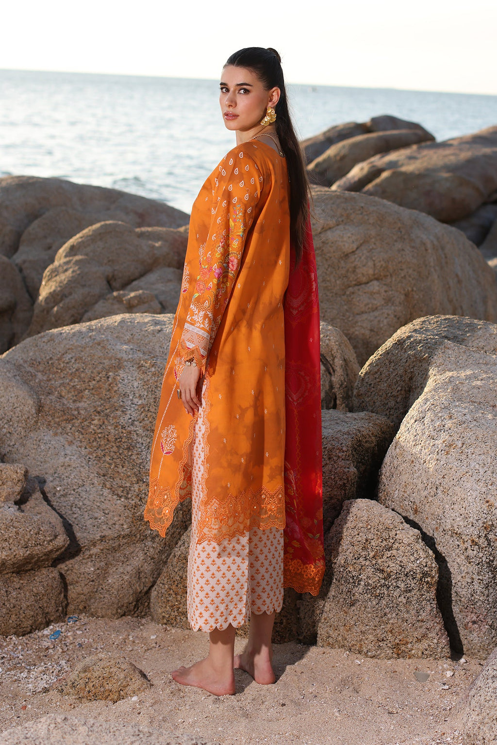 3-PC Unstitched Embroidered Lawn Shirt with Embroidered Chiffon Dupatta and Trouser AS4-07