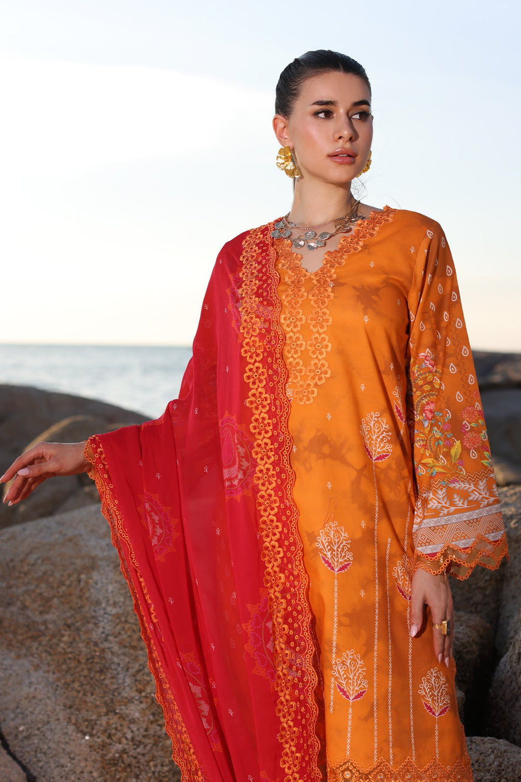 3-PC Unstitched Embroidered Lawn Shirt with Embroidered Chiffon Dupatta and Trouser AS4-07