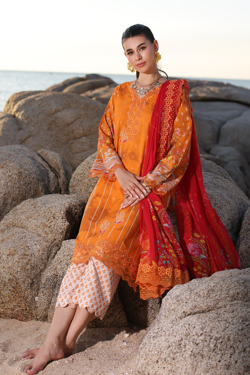 3-PC Unstitched Embroidered Lawn Shirt with Embroidered Chiffon Dupatta and Trouser AS4-07