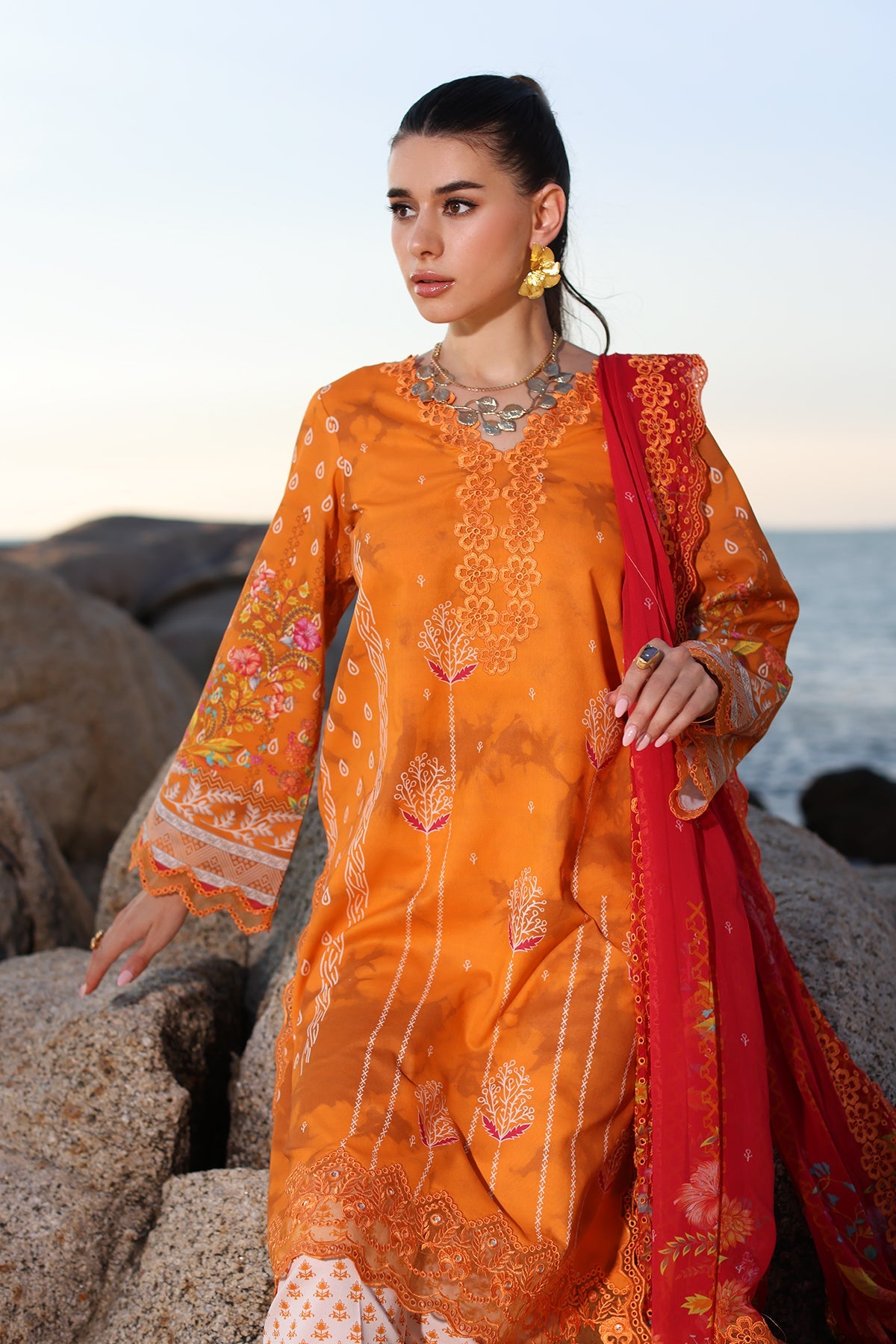 3-PC Unstitched Embroidered Lawn Shirt with Embroidered Chiffon Dupatta and Trouser AS4-07