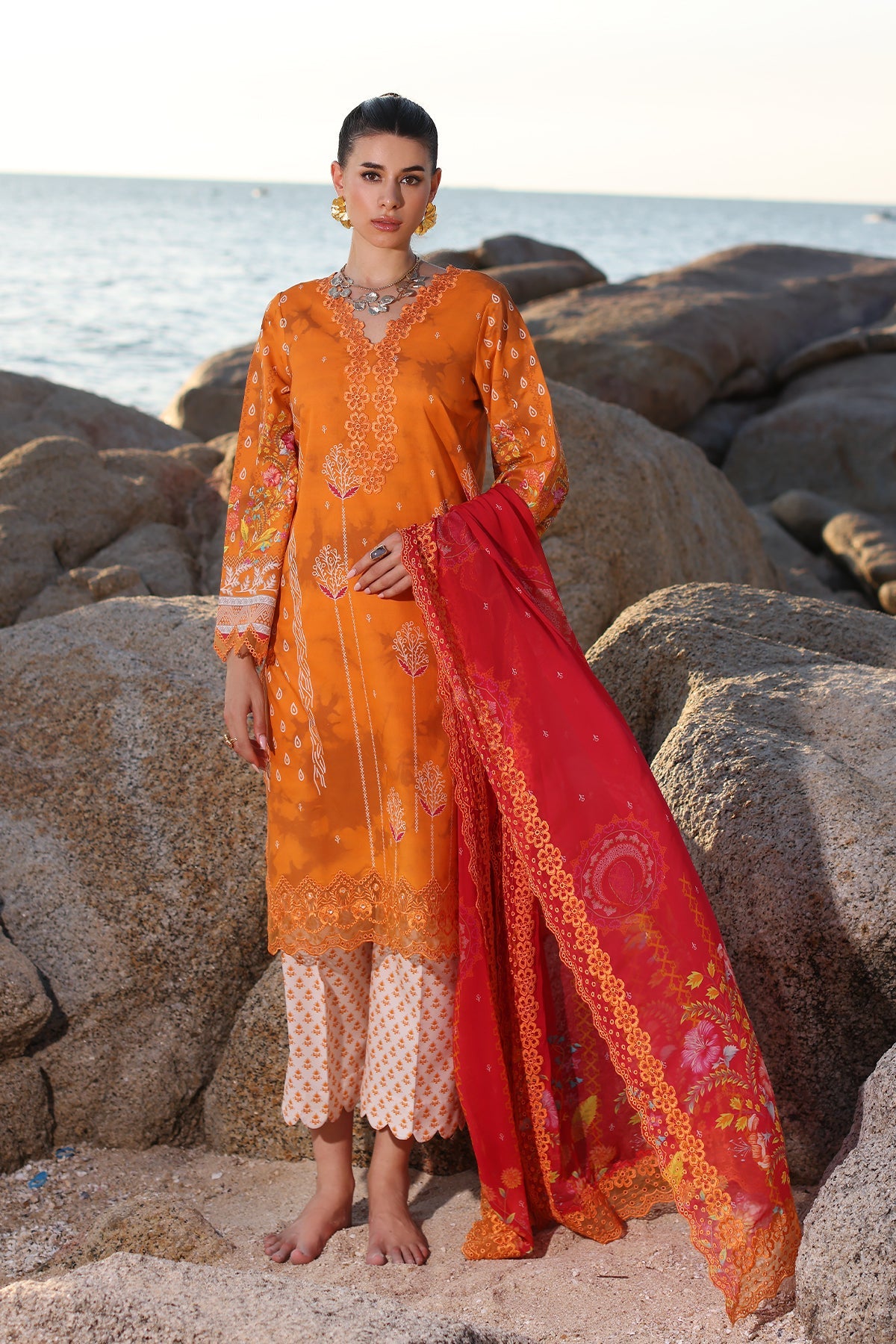 3-PC Unstitched Embroidered Lawn Shirt with Embroidered Chiffon Dupatta and Trouser AS4-07