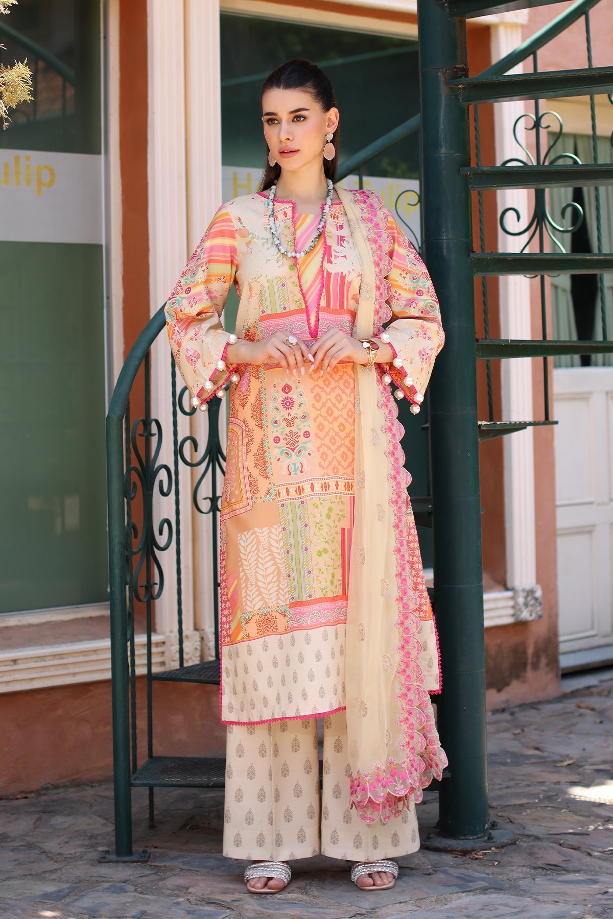 3-PC Unstitched Printed Lawn Shirt with Embroidered Chiffon Dupatta and Trouser AS4-21