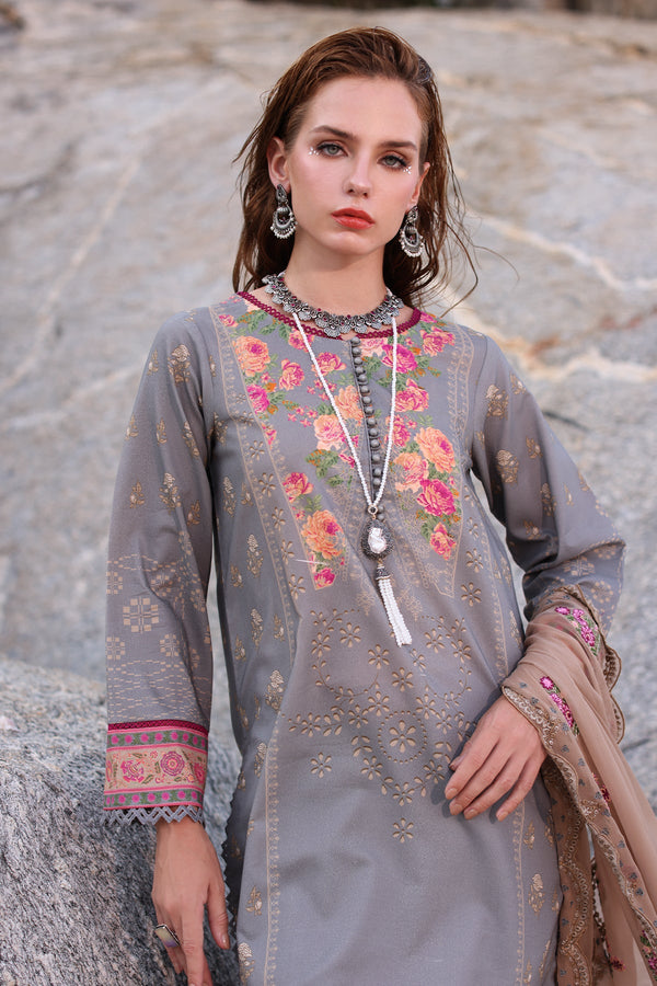 3-PC Unstitched Printed Lawn Shirt with Embroidered Chiffon Dupatta and Trouser AS4-27