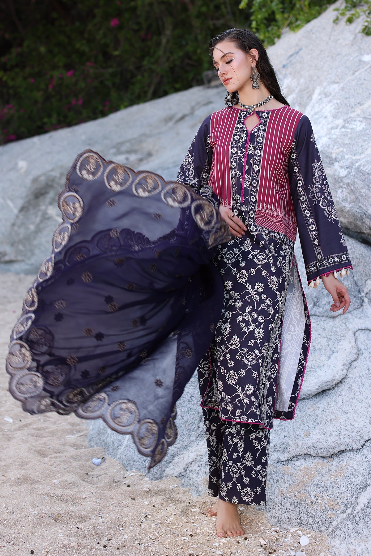 3-PC Unstitched Printed Lawn Shirt with Embroidered Chiffon Dupatta and Trouser AS4-23