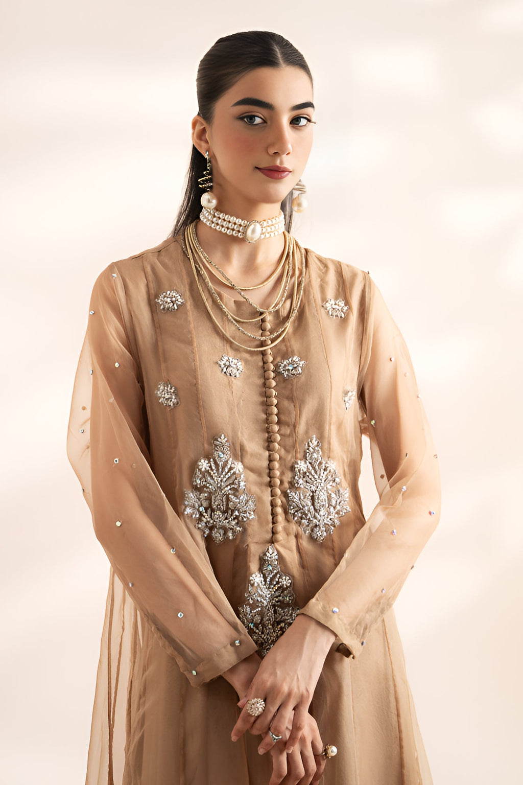 3-PC Embroidered Organza Shirt with Organza Dupatta and Trouser CMA-4-02 SKIN