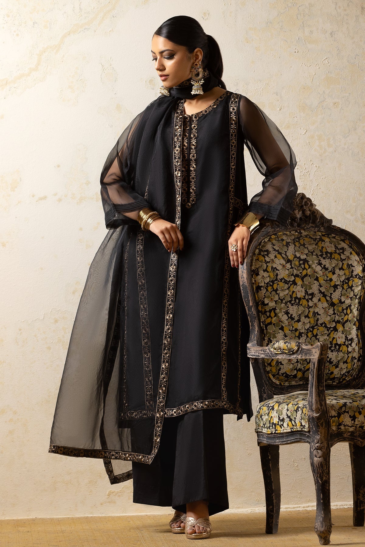 3-PC Embroidered Organza Shirt with Organza Dupatta and Trouser CMA-4-038