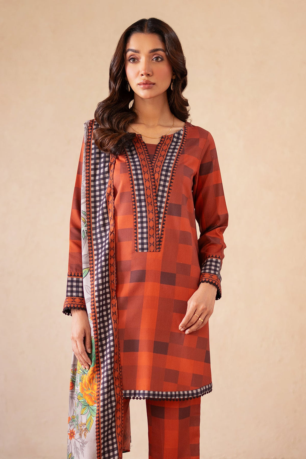 3-PC Printed Raw-Silk Shirt with Staple Shawl and Trouser CPM-4-S45A