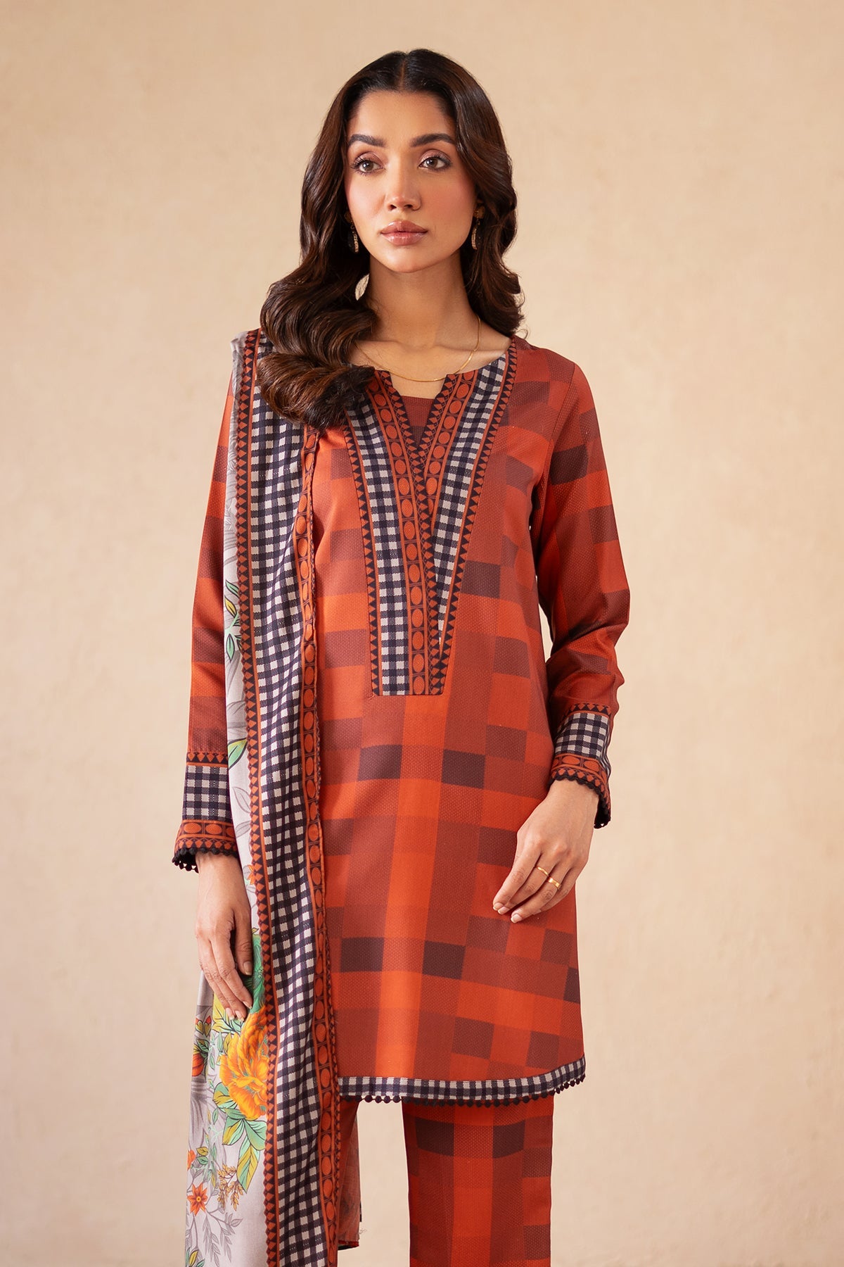 3-PC Printed Raw-Silk Shirt with Staple Shawl and Trouser CPM-4-S45A