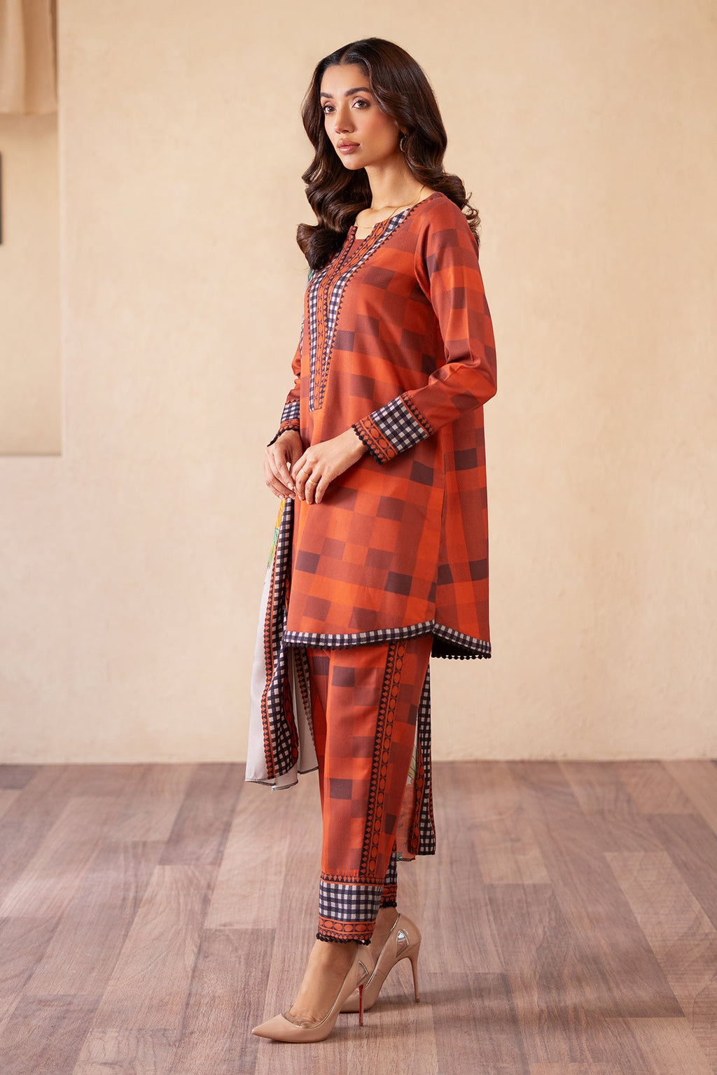 3-PC Printed Raw-Silk Shirt with Staple Shawl and Trouser CPM-4-S45A