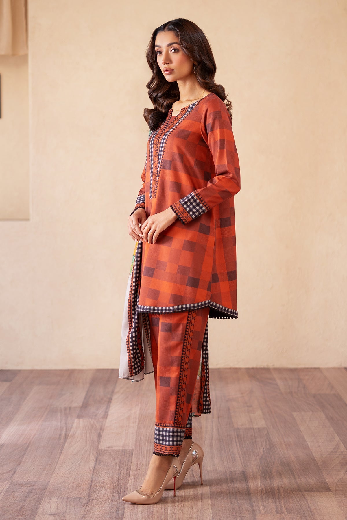 3-PC Printed Raw-Silk Shirt with Staple Shawl and Trouser CPM-4-S45A