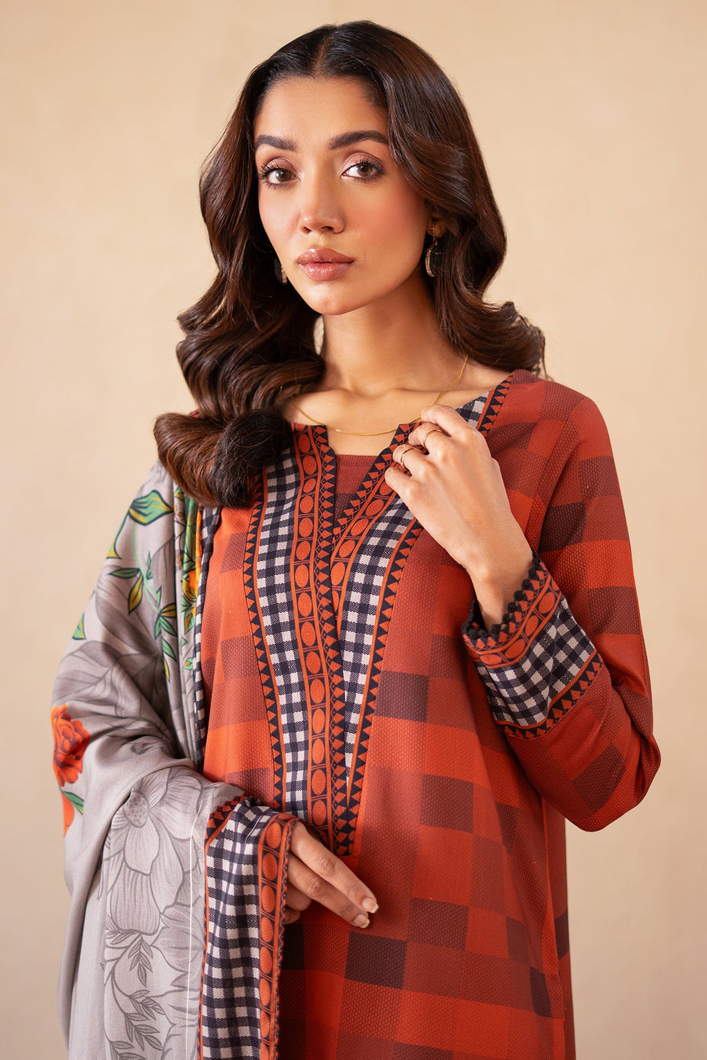 3-PC Printed Raw-Silk Shirt with Staple Shawl and Trouser CPM-4-S45A