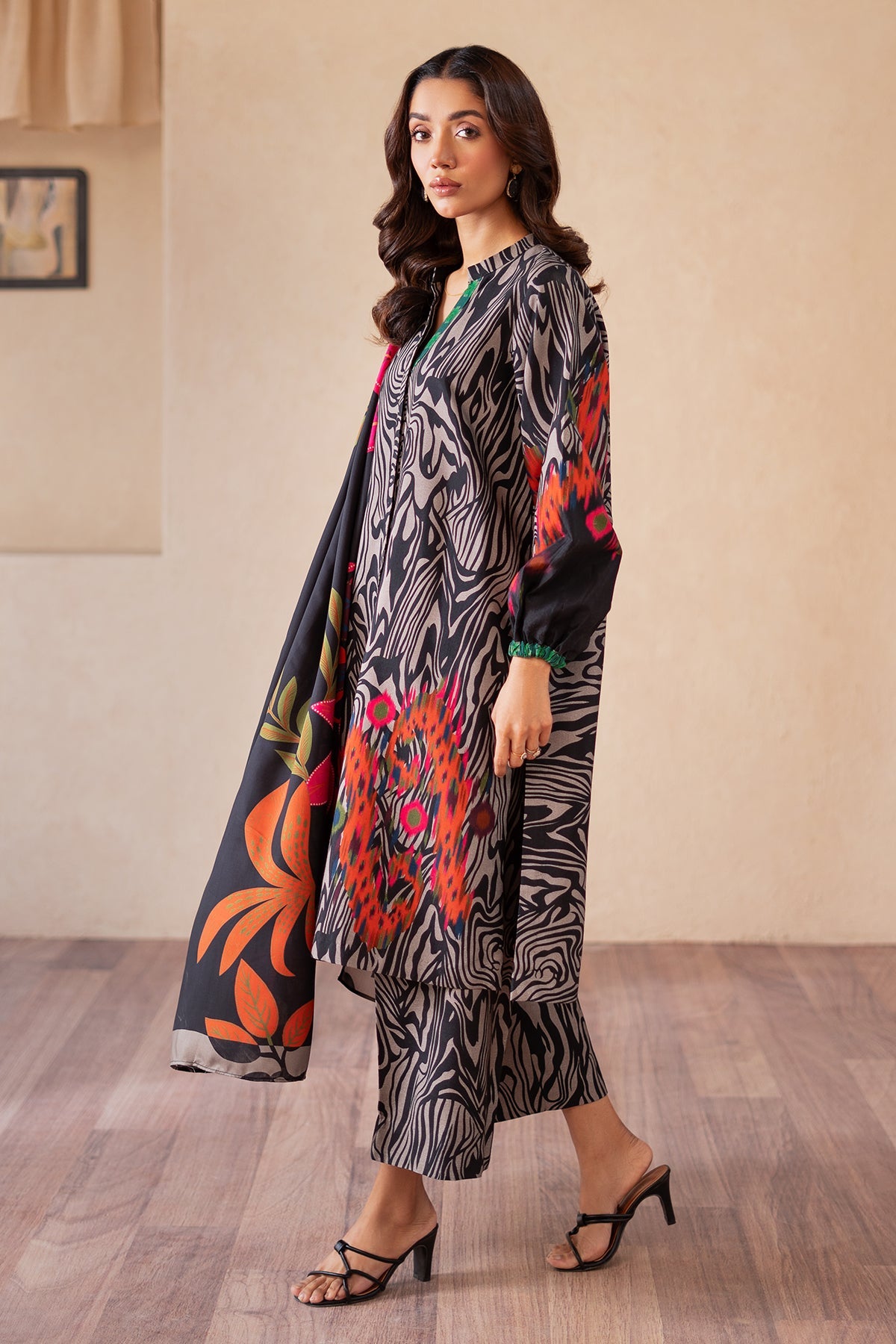 3-PC Printed Raw-Silk Shirt with Staple Dupatta and Trouser CPM-4-S49A