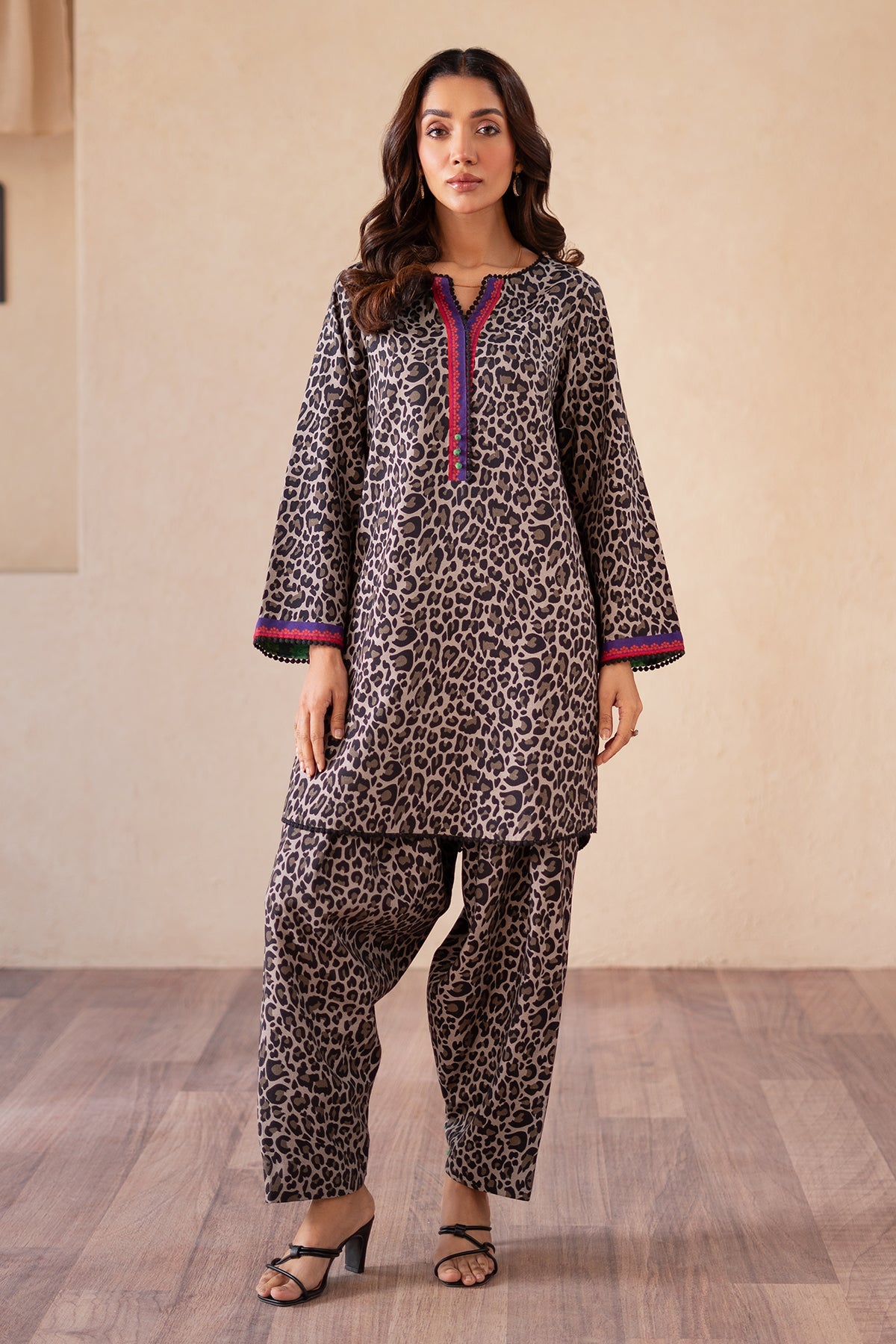 2-PC Printed Raw-Silk Shirt with Trouser CPM-4-S42B