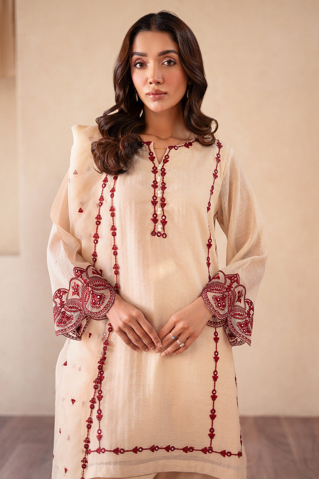 3-PC Embroidered Cotton Net Shirt with Organza Dupatta and Trouser CMA-4-S06