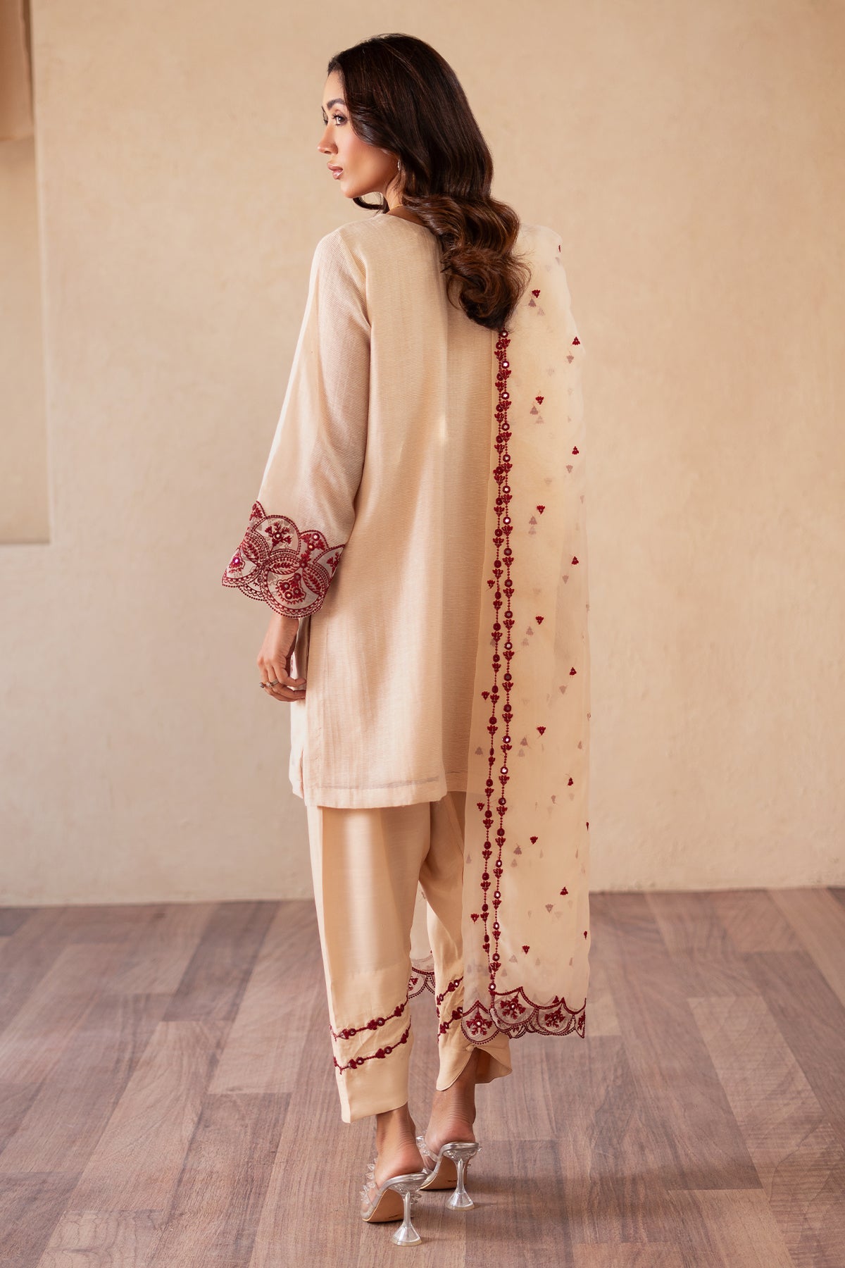 3-PC Embroidered Cotton Net Shirt with Organza Dupatta and Trouser CMA-4-S06