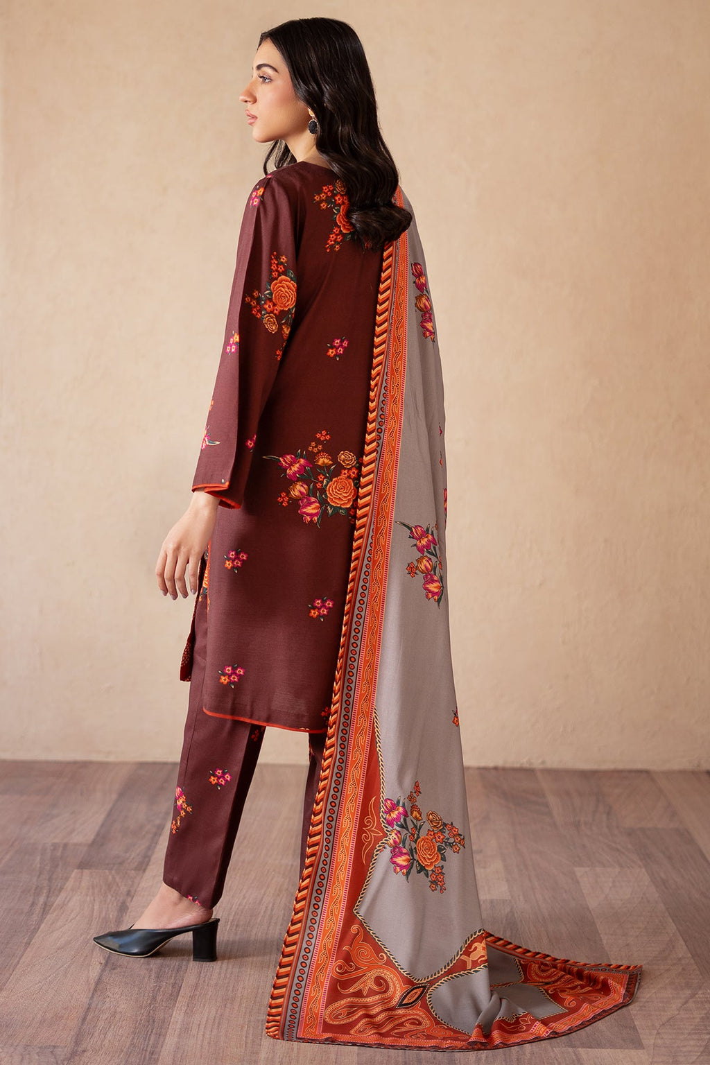 3-PC Printed Raw-Silk Shirt with Staple Shawl and Trouser CPM-4-S53A