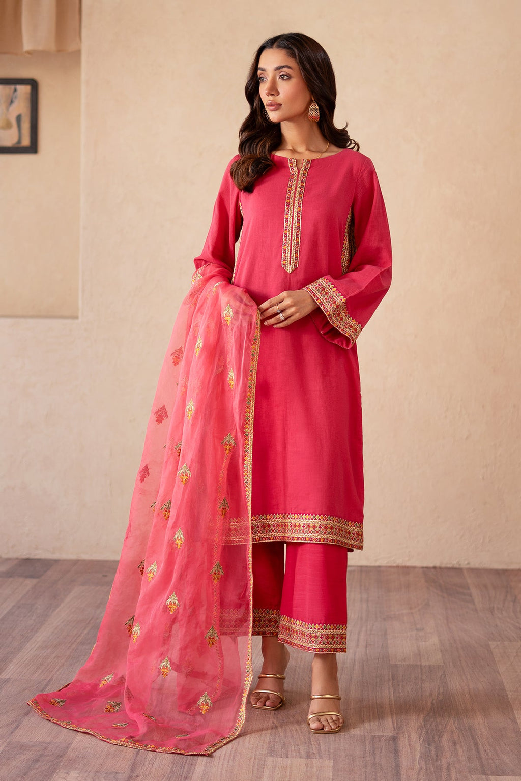 3-PC Embroidered Cotton Net Shirt with Embroidered Organza Dupatta and Trouser CMA-4-S04