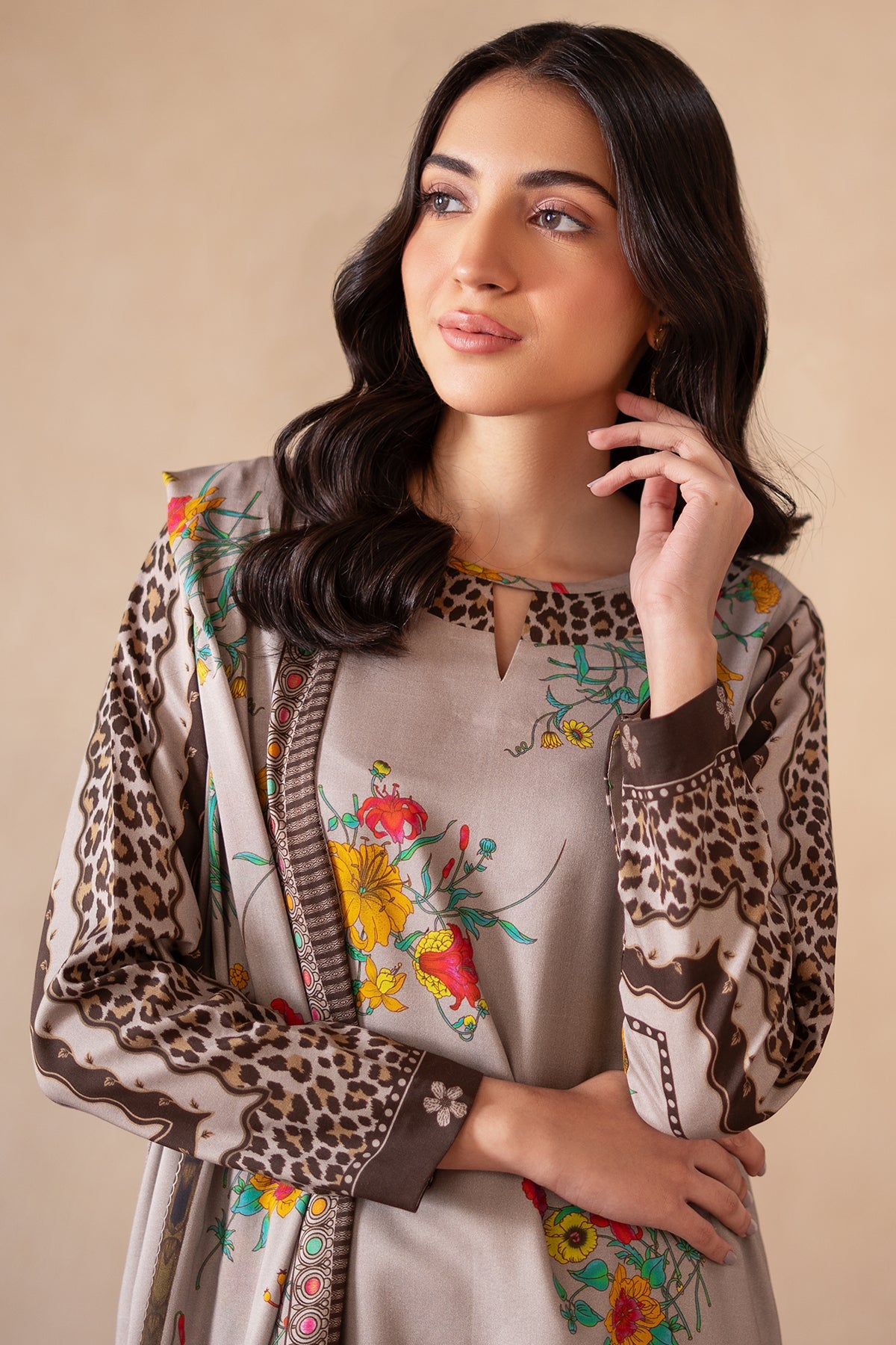 3-PC Printed Staple Shirt with Shawl and Trouser CPM-4-S46A