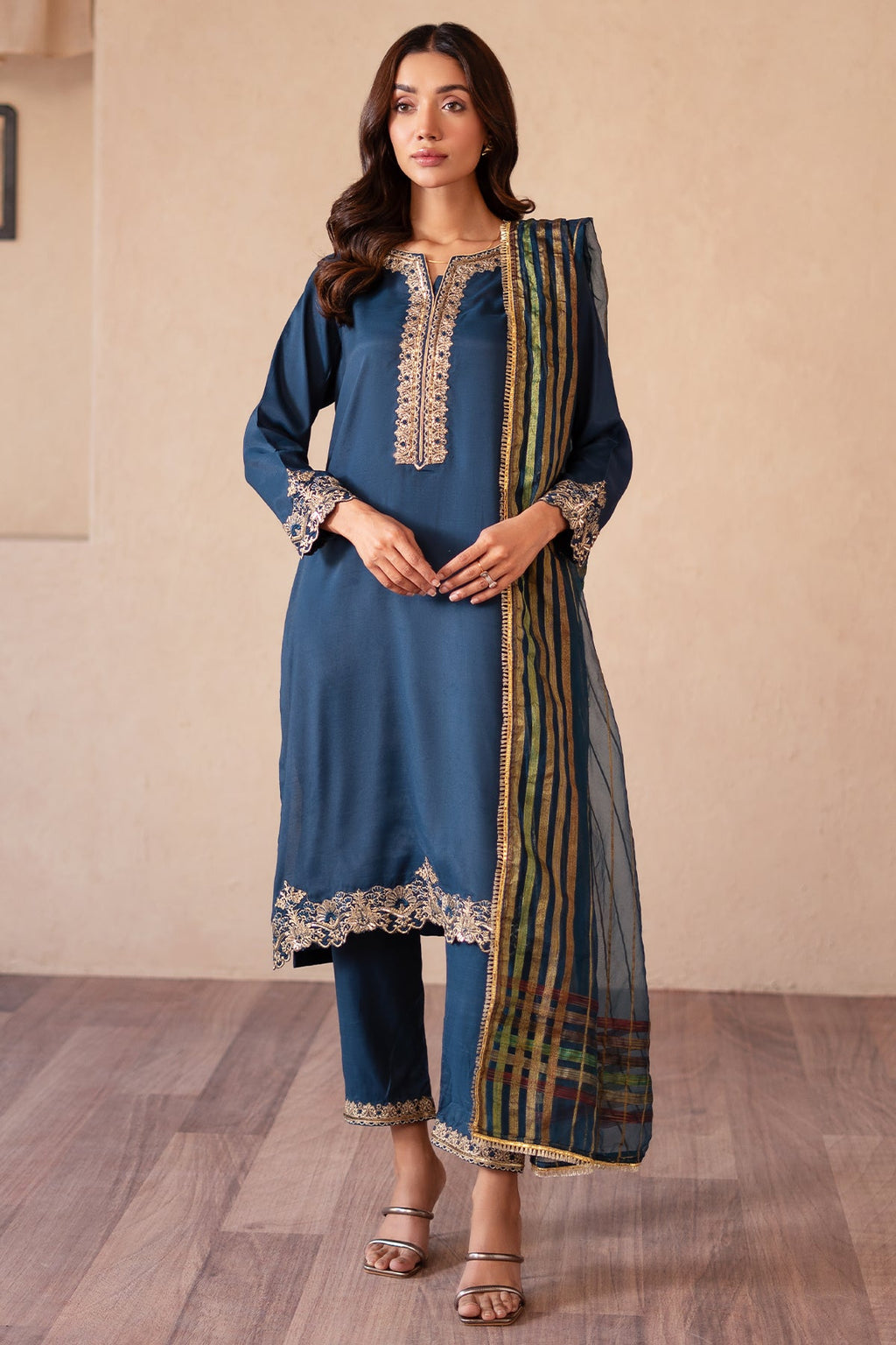 3-PC Embroidered Raw-Silk Shirt with Zara Dupatta and Trouser CNP-4-S46