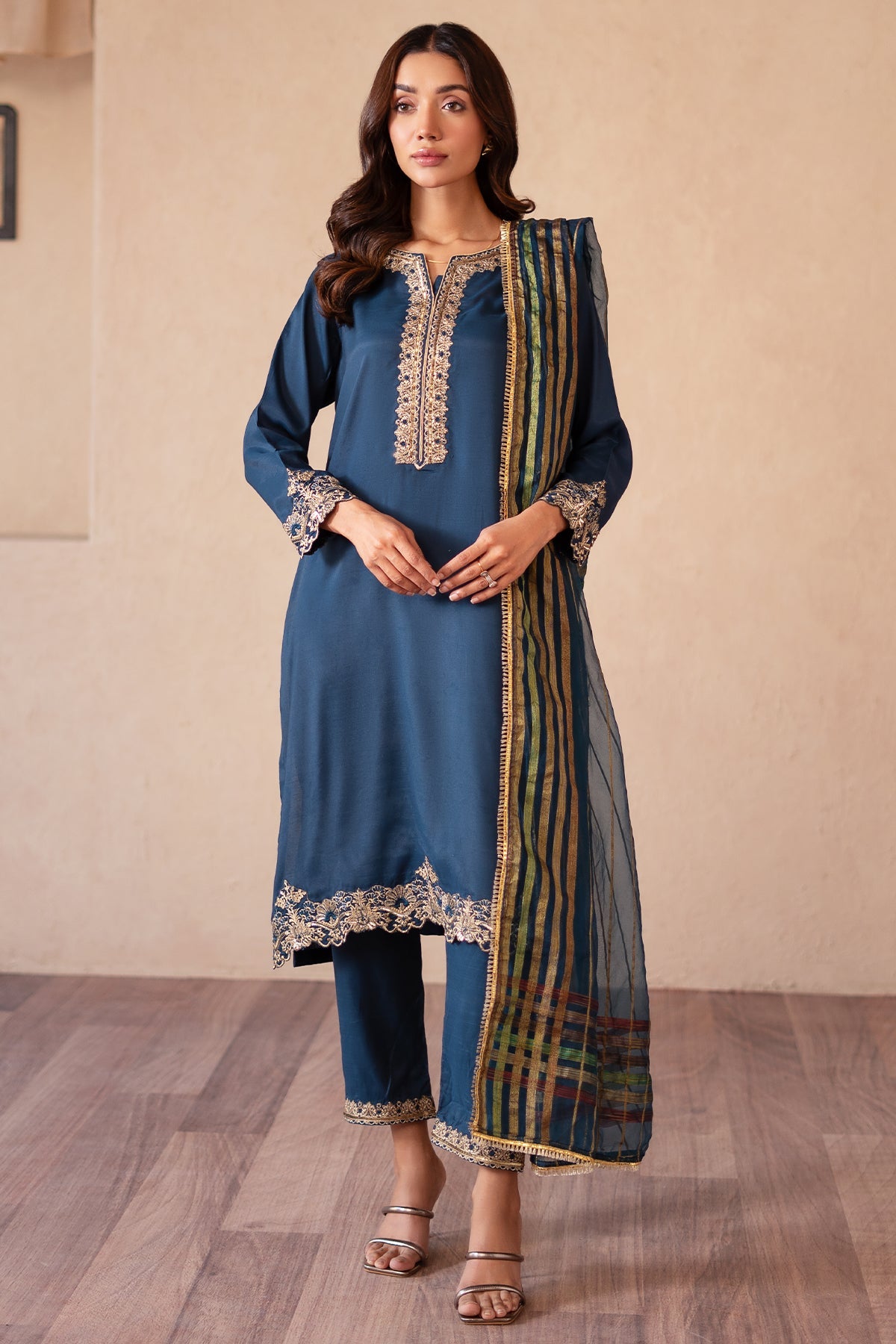3-PC Embroidered Raw-Silk Shirt with Zara Dupatta and Trouser CNP-4-S46