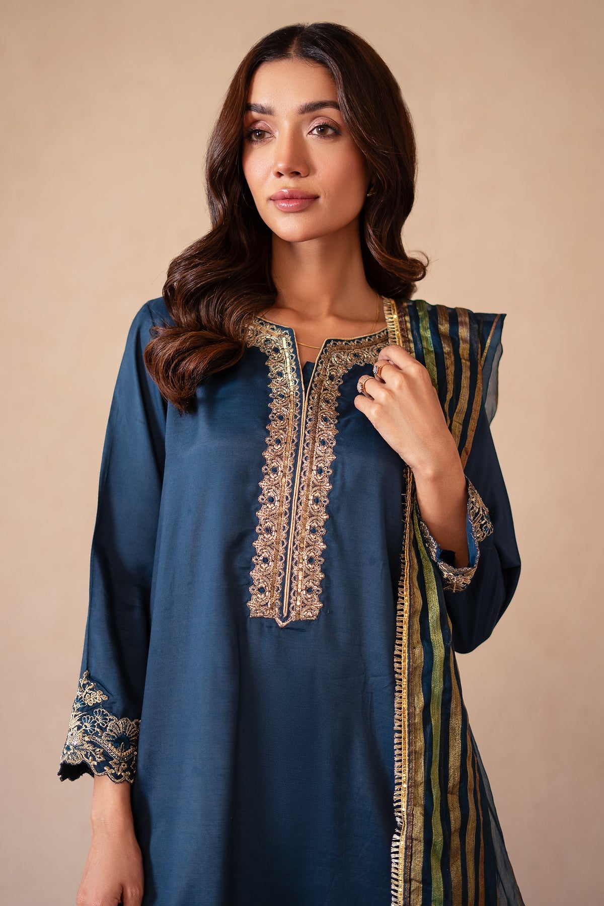 3-PC Embroidered Raw-Silk Shirt with Zara Dupatta and Trouser CNP-4-S46