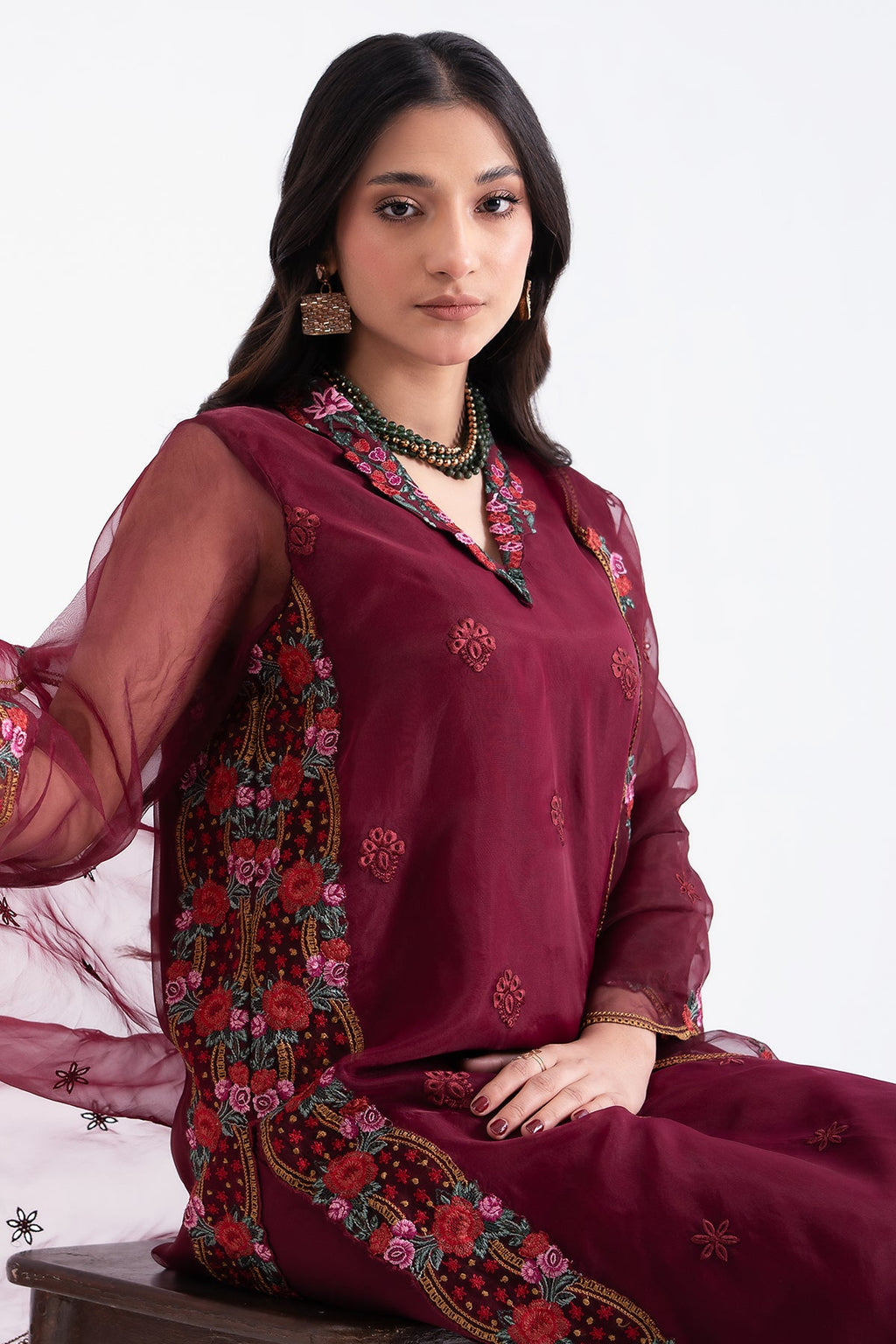 3-PC Embroidered Organza Shirt with Organza Dupatta and Trouser CMA-4-048