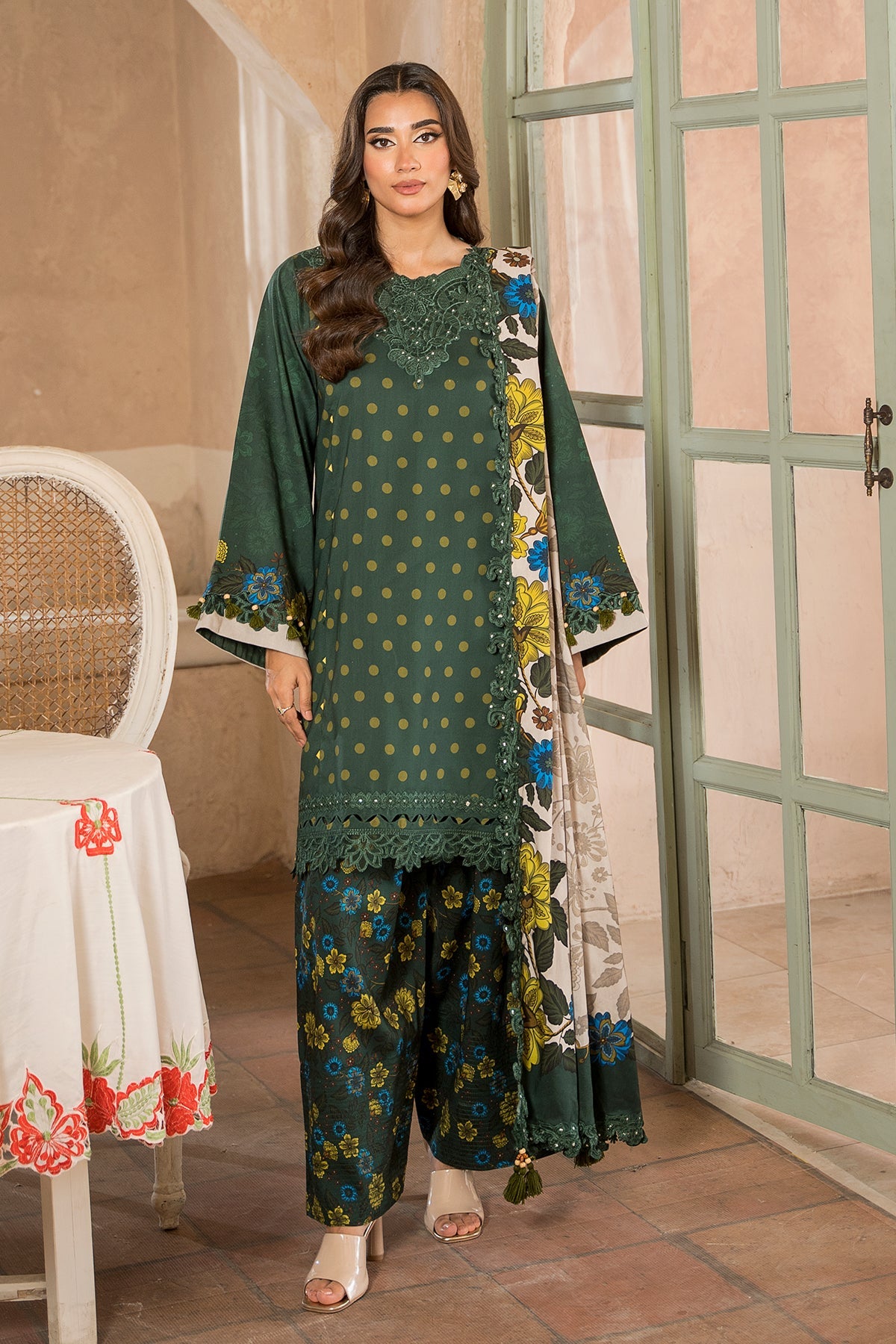 3-Pc Unstitched Embroidered Staple Suit AWE5-09