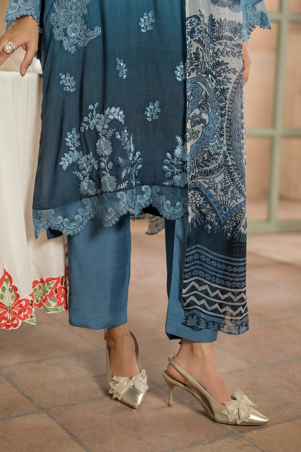 3-Pc Unstitched Embroidered Silk Suit ASE5-18