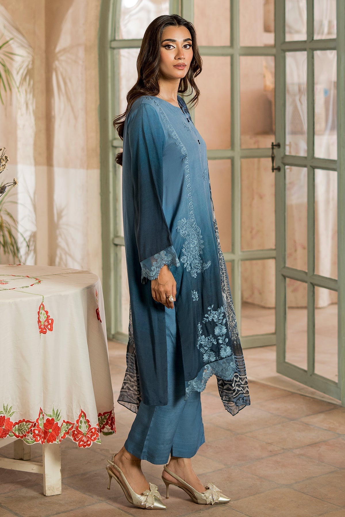 3-Pc Unstitched Embroidered Silk Suit ASE5-18